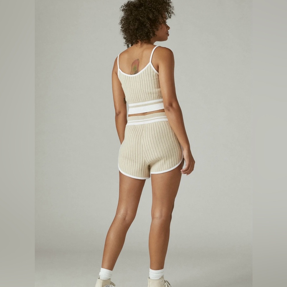 NWT Lucky Brand Knit Rib Dolphin Short in Oyster Grey Combo - Picture 3 of 7